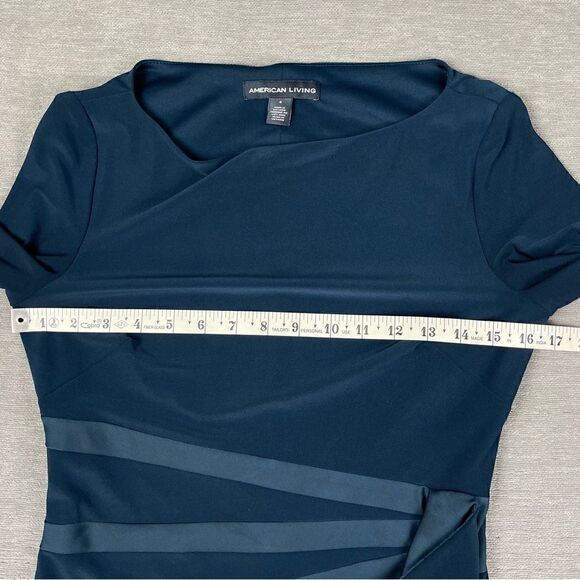 American Living Women's Blue Gabrielle Ruffled Satin Sheath Dress Size 4 - Picture 6 of 10